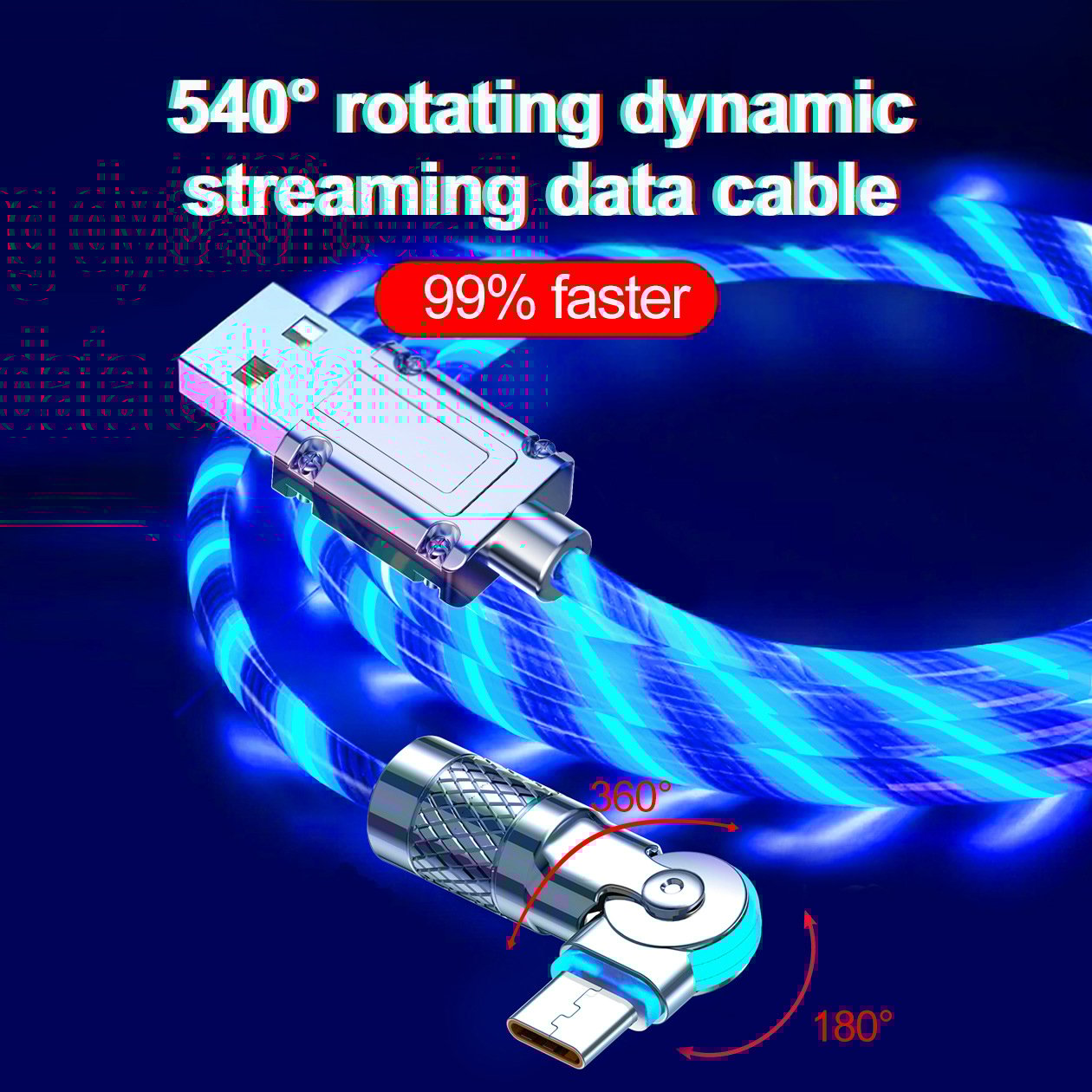 GlowLink - 540° Rotating Fast Charging Cable with Lights