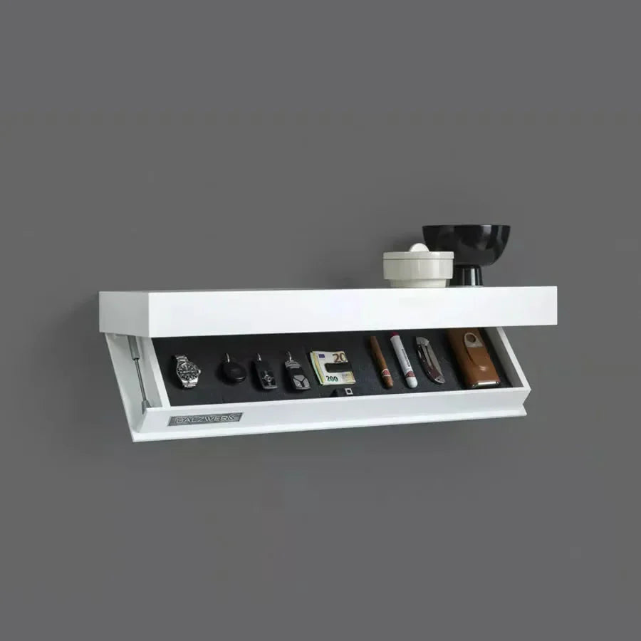 Wall shelf with hidden storage space