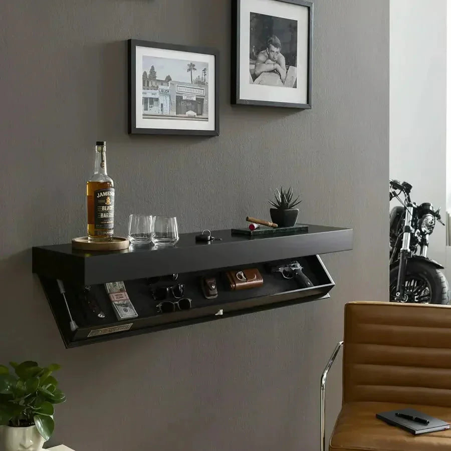Wall shelf with hidden storage space