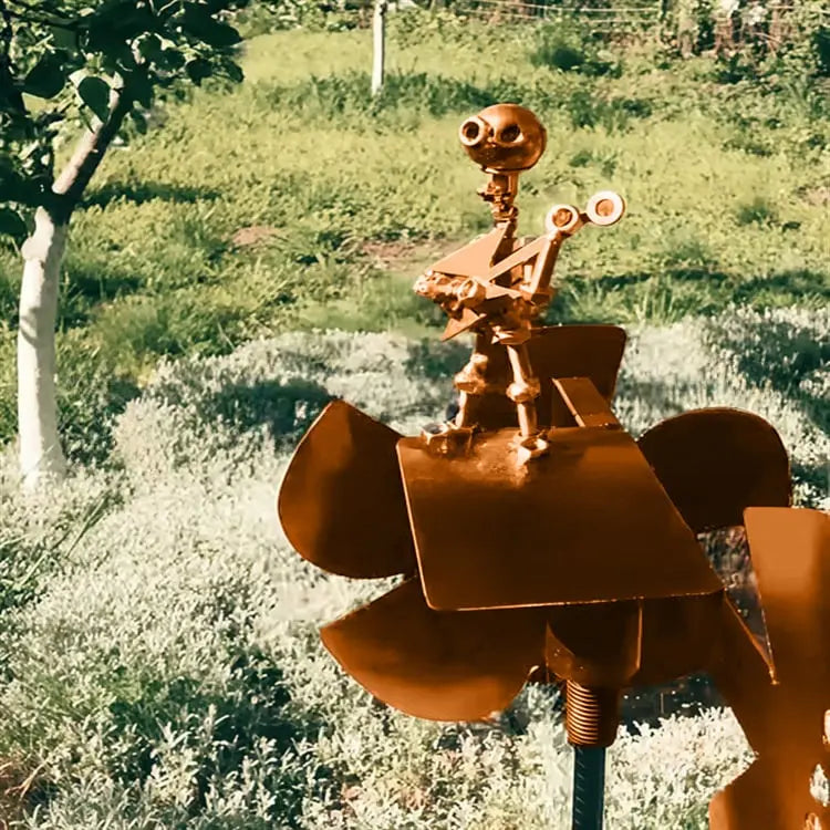 Metal wind turbine “Rock Band” – Moving garden decoration with character