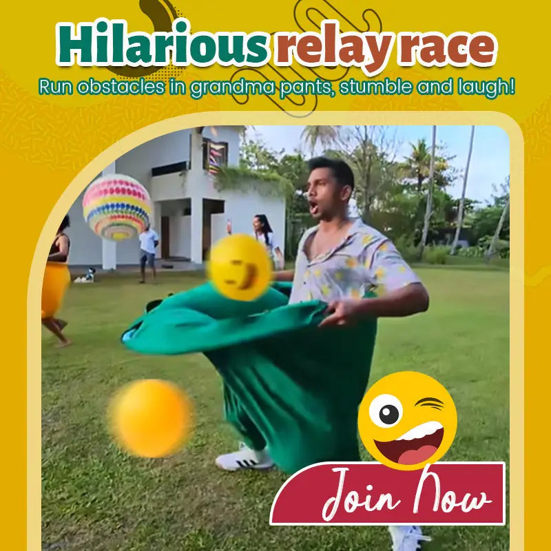 Outdoor catching game with giant pants for group fun