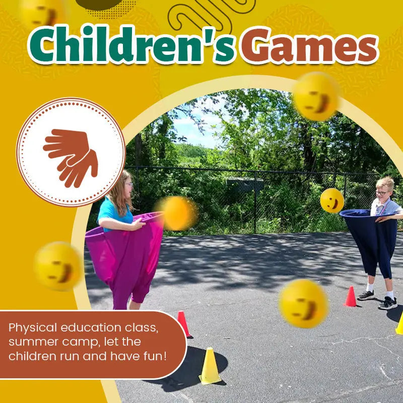 Outdoor catching game with giant pants for group fun