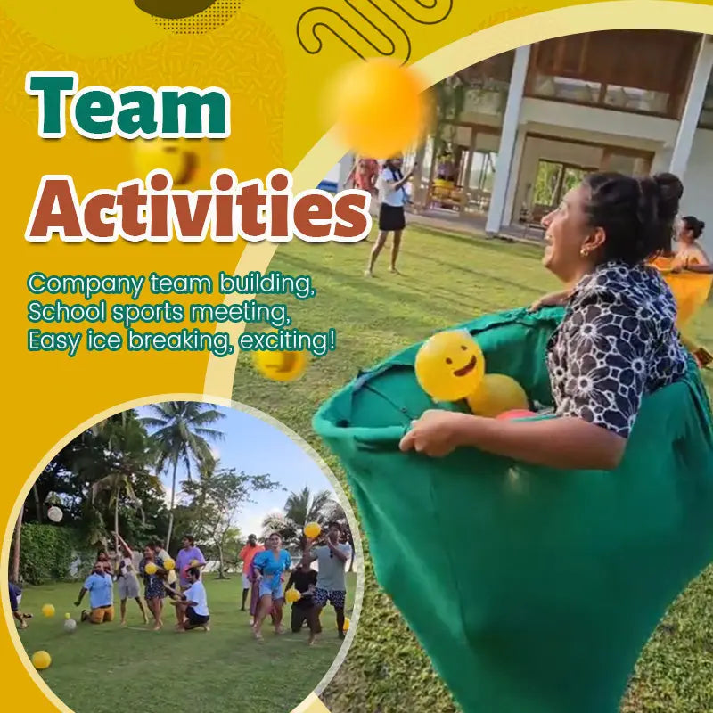 Outdoor catching game with giant pants for group fun