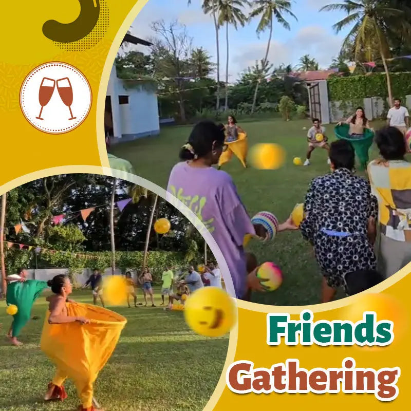 Outdoor catching game with giant pants for group fun