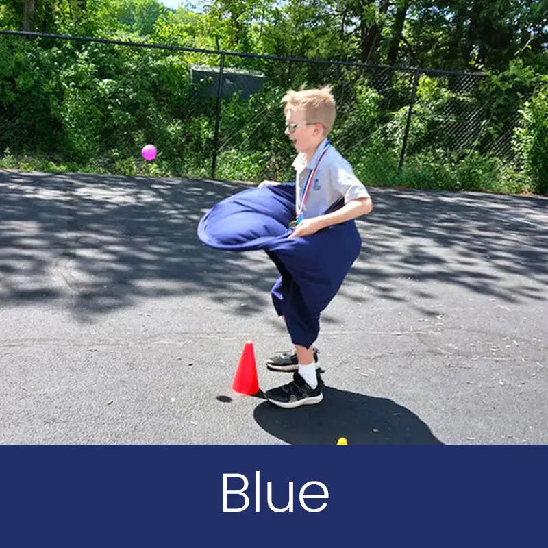 Outdoor catching game with giant pants for group fun