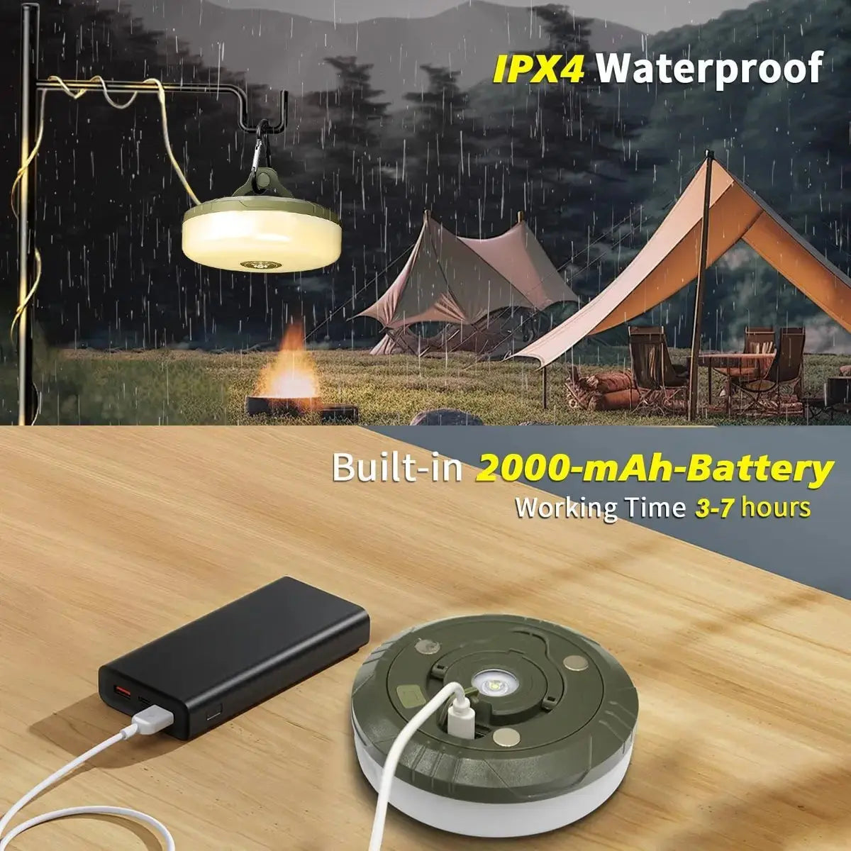4-in-1 camping lamp with USB – fairy lights, lantern & power bank for outdoor adventures