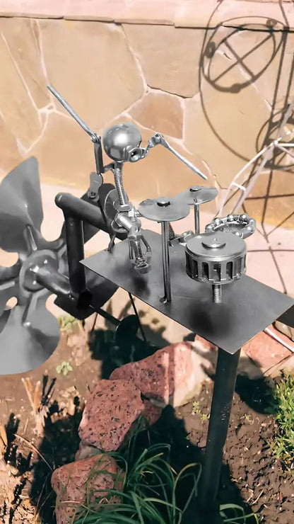 Metal wind turbine “Rock Band” – Moving garden decoration with character
