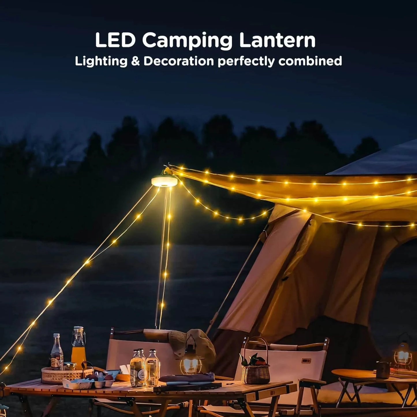 4-in-1 camping lamp with USB – fairy lights, lantern & power bank for outdoor adventures